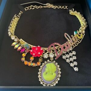 Betsey Johnson Gold Multicolor Cameo ‘Darlin’ Statement Necklace